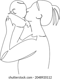One continuous single drawing line art flat doodle parent, woman, mother, girl, daughter, family, mom. Isolated image hand draw contour on a white background
