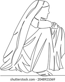 One continuous single drawing line art flat doodle girl, indian, people, young, beautiful. Isolated image hand draw contour on a white background
