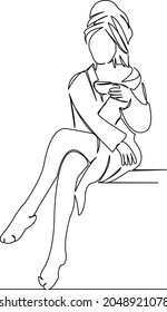 Una línea de dibujo continua arte de garabato plano hermoso, taza, belleza, hembra, bonito, café, toalla. Contorno de dibujo a mano de imagen aislada en un fondo blanco
