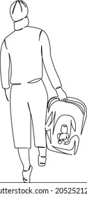 One continuous single drawing line art flat doodle parent, happy, male, little, child, family, childhood, dad. Isolated image hand draw contour on a white background
