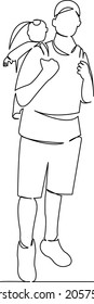 One continuous single drawing line art doodle kangaroo, man, child, kid, father, love, daddy, carry. Isolated flat illustration hand draw contour on a white background
