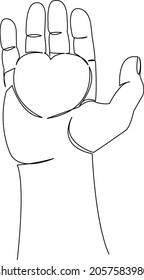 One continuous single drawing line art doodle hand, love, heart, valentine, concept. Isolated flat illustration hand draw contour on a white background
