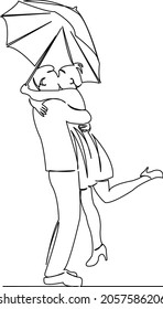 One continuous single drawing line art doodle love, couple, umbrella, romance, beautiful, rain, romantic. Isolated flat illustration hand draw contour on a white background
