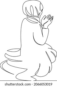 One continuous single drawing line art doodle beautiful, woman, muslim, traditional, islam, praying. Isolated flat illustration hand draw contour on a white background
