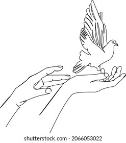 One continuous single drawing line art doodle feather, wing, outline, dove, bird, pigeon, peace, symbol. Isolated flat illustration hand draw contour on a white background

