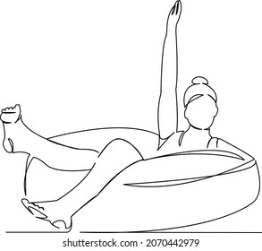 One continuous single drawing line art doodle vacation, young, summer, inflatable, pool, blue, swim. Isolated flat illustration hand draw contour on a white background
