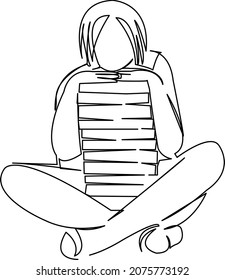 One continuous single drawing line art doodle girl, book, education, sitting, female, study, school. Isolated flat illustration hand draw contour on a white background
