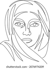 One continuous single drawing line art doodle portrait, muslim, face, religion, scarf, girl, fashion, islamic. Isolated flat illustration hand draw contour on a white background
