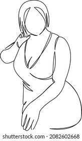 One continuous single drawing line art doodle female, size, plus, fat, young, girl, model, overweight, beautiful, sexy, bodypositive. Isolated flat illustration hand draw contour on a white b