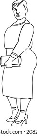 One continuous single drawing line art doodle female, size, plus, fat, young, girl, model, overweight, beautiful, sexy, bodypositive. Isolated flat illustration hand draw contour on a white b