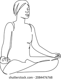 One continuous single drawing line art doodle woman, yoga, exercise, lotus, female. Isolated flat illustration hand draw contour on a white background

