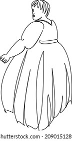 One continuous single drawing line art doodle fat, woman, wedding, beautiful, dress, white. Isolated flat illustration hand draw contour on a white background
