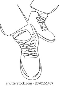 One continuous single drawing line art doodle leg, footwear, sneaker, shoe, trendy, foot. Isolated flat illustration hand draw contour on a white background
