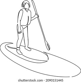 One continuous single drawing line art doodle sport, sea, summer, surfer, water, beach. Isolated flat illustration hand draw contour on a white background
