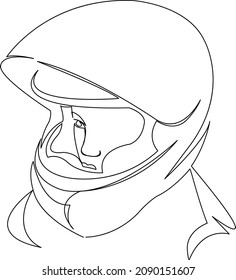 One continuous single drawing line art doodle girl, helmet, female, portrait, beautiful, face, racer, sport. Isolated flat illustration hand draw contour on a white background
