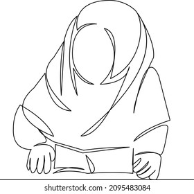 One continuous single drawing line art flat doodle muslim, people, girl, woman, school, islam, study. Isolated image hand draw contour on a white background
