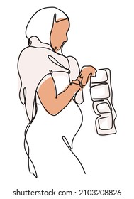 One continuous single drawing line art doodle pregnant woman. Isolated illustration hand draw contour on a white background. Abstract woman with ultrasound