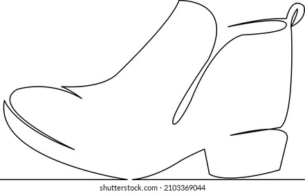 One continuous single drawing line art flat doodle boot, shoe, cowboy, leather, western, fashion, cossack, foot, ranch. Isolated image hand draw contour on a white background
