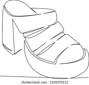 One continuous single drawing line art flat doodle shoe, sandal, foot, pair, clothing, women. Isolated image hand draw contour on a white background
