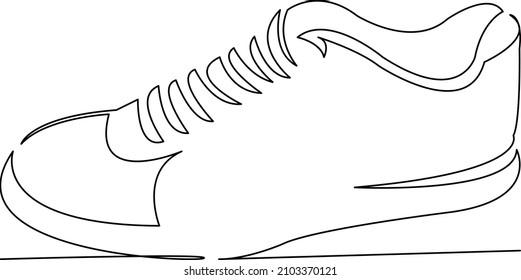 One continuous single drawing line art flat doodle sport, shoe, tennis, sneaker, fitness. Isolated image hand draw contour on a white background
