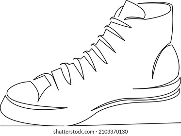 One continuous single drawing line art flat doodle shoe, sneaker, sport, fashion, style. Isolated image hand draw contour on a white background
