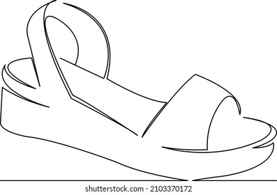One continuous single drawing line art flat doodle shoe, sandal, fashion, style, woman, foot, beauty, elegant. Isolated image hand draw contour on a white background
