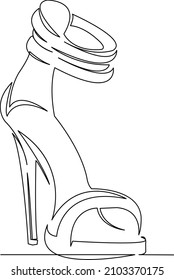One continuous single drawing line art flat doodle sandal, foot, stiletto, elegance, fashion, beautiful, classic, women. Isolated image hand draw contour on a white background
