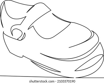 One continuous single drawing line art flat doodle shoe, footwear, fashion, girl, kid. Isolated image hand draw contour on a white background
