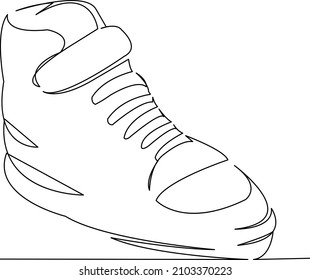 One continuous single drawing line art flat doodle fitness, sneaker, shoe, youth, fashion, style, foot, fitness. Isolated image hand draw contour on a white background
