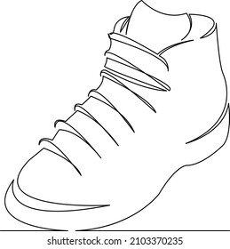 One continuous single drawing line art flat doodle sneakers, sport, fashion, style, athletic, footwear, foot. Isolated image hand draw contour on a white background
