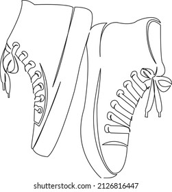 One continuous single drawing line art flat doodle shoe, sneaker, style, footwear, sport, foot. Isolated image hand draw contour on a white background
