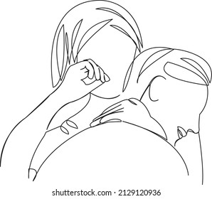 One continuous single drawing line art flat doodle love, people, couple, young, two, relationship, happiness, romantic. Isolated image hand draw contour on a white background

