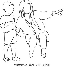 One continuous single drawing line art flat doodle mother, child, kid, family, son. Isolated image hand draw contour on a white background
