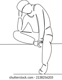 One continuous single drawing line art flat doodle sitting, teenager, girl, young, teen. Isolated image hand draw contour on a white background
