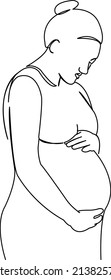 One continuous single drawing line art flat doodle woman, pregnant, pregnancy, mother, female, maternity, love. Isolated image hand draw contour on a white background
