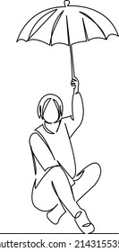 One continuous single drawing line art flat doodle hand, girl, umbrella, beautiful, woman, female. Isolated image hand draw contour on a white background
