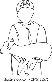 One continuous single drawing line art flat doodle animal, goat, outdoor, farm, child, rural. Isolated image hand draw contour on a white background
