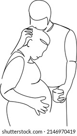One continuous single drawing line art flat doodle love, mother, female, pregnant, baby, belly, couple, parenthood. Isolated image hand draw contour on a white background
