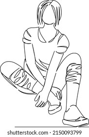 One continuous single drawing line art flat doodle girl, sport, teenager, young, female, teenage. Isolated image hand draw contour on a white background
