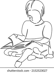 One continuous single drawing line art flat doodle girl, book, education, school, happy, study, learn, character. Isolated image hand draw contour on a white background
