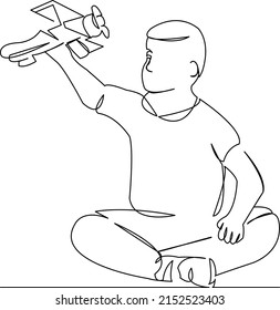 One continuous single drawing line art flat doodle happy, fun, child, kid, boy, airplane. Isolated image hand draw contour on a white background
