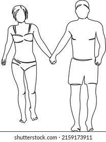 One continuous single drawing line art flat doodle  love, woman, summer, sea, vacation, beach. Isolated image hand draw contour on a white background
