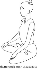 One continuous single drawing line art flat doodle yoga, female, girl, woman, meditation, lotus, relax. Isolated image hand draw contour on a white background
