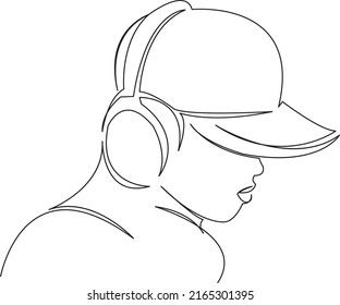 One continuous single drawing line art flat doodle headphone, music, teenager, young, audio. Isolated image hand draw contour on a white background
