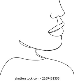 One continuous single drawing line art flat doodle face, beauty, beautiful, female, portrait. Isolated image hand draw contour on a white background
