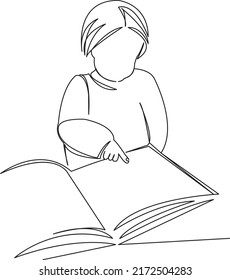 Ein kontinuierlicher Single-Zeichnungslinie Kunst flach doodle Mädchen, kleine, Kind, Buch, Bildung. Einziger handgezeichneter Hintergrund

