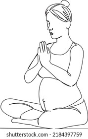 One continuous single drawing line art flat doodle people, pregnancy, woman, pregnant, health, yoga. Isolated image hand draw contour on a white background

