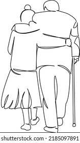 One continuous single drawing line art flat doodle senior  happy  love  elderly  old  couple  two  Isolated image hand draw contour white background
