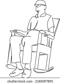 One continuous single drawing line art flat doodle old, senior, chair, rocking, man, elderly, grandpa, gray. Isolated image hand draw contour on a white background
