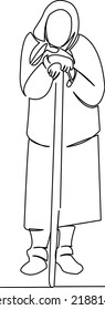 One continuous single drawing line art flat doodle senior, grandmother, stick, person, old, elderly, aged. Isolated image hand draw contour on a white background
